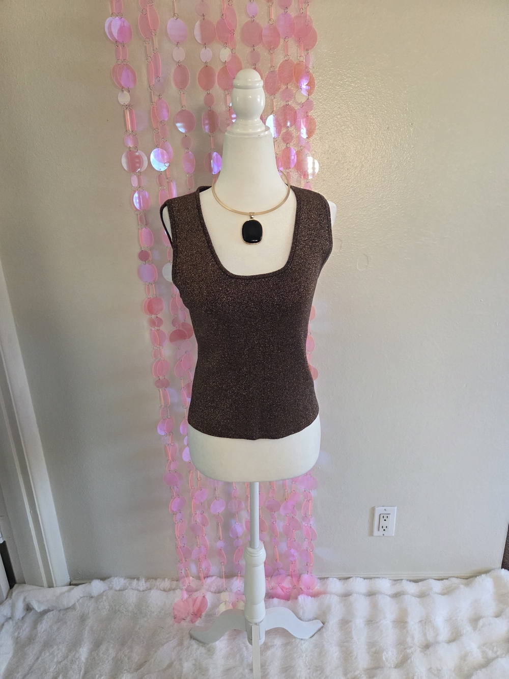Vintage Cache Brown Shimmer Scoop Neck Tank Top